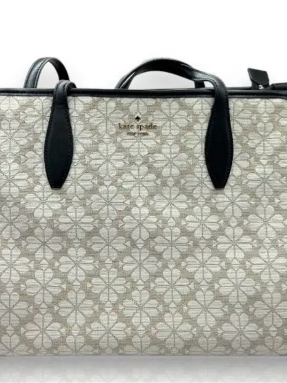 kate spade Beige Floral Canvas Tote with Black Trim